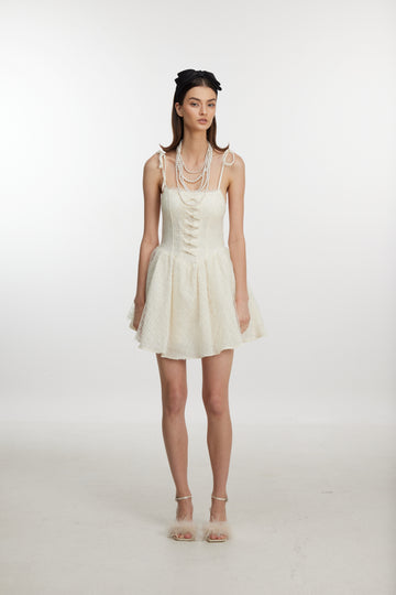 Ivory Bow Lace Mini Dress