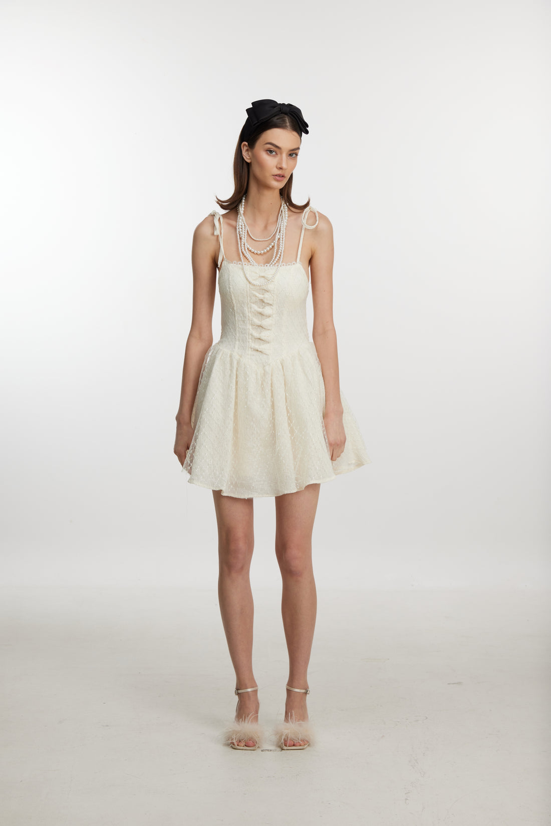 Ivory Bow Lace Mini Dress