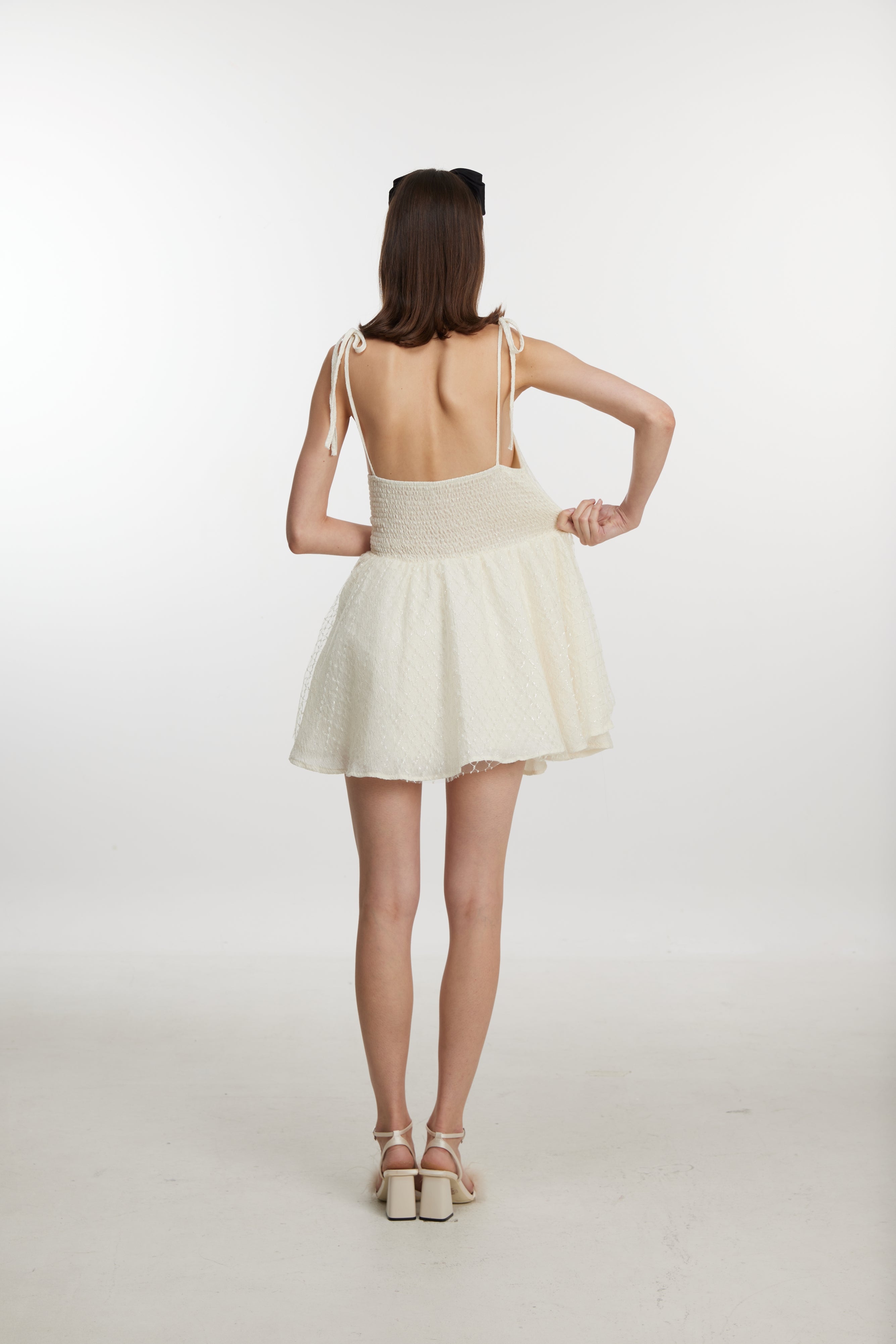 Ivory Bow Lace Mini Dress