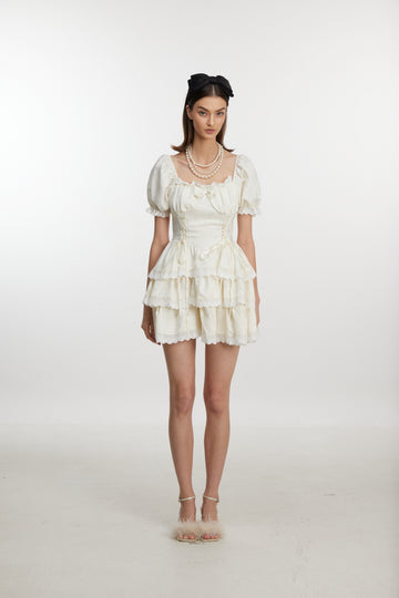 Ivory Romance Puff Sleeve Mini Dress