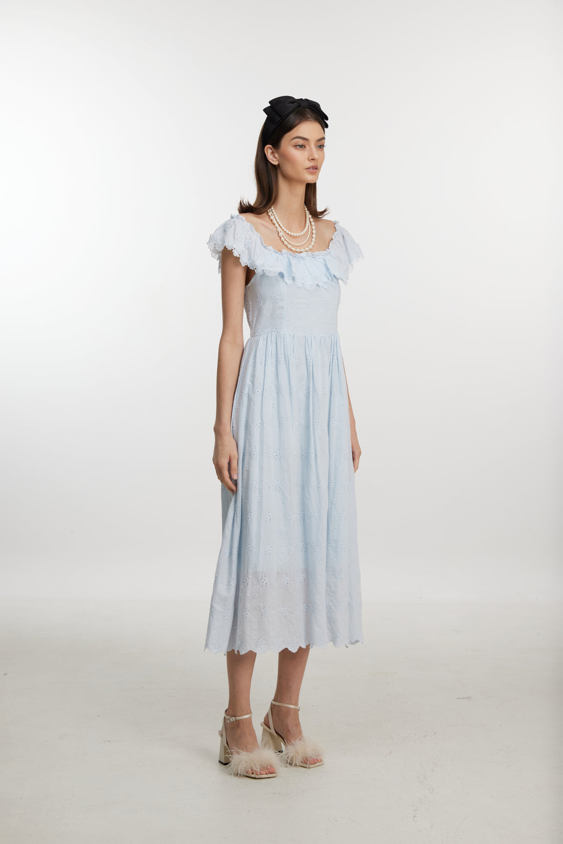 Bluebell Ruffle Eyelet Midi Dress