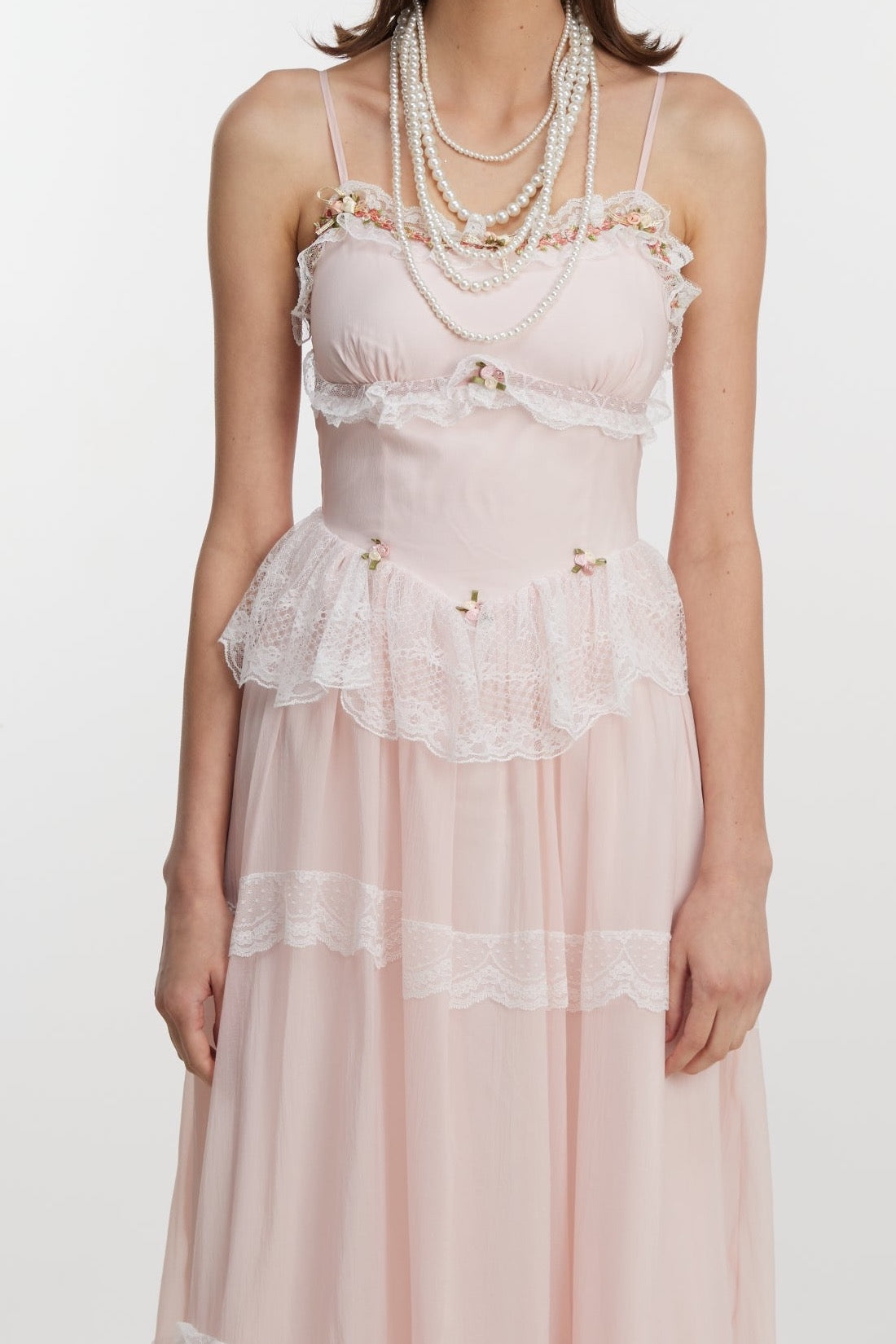 Blush Lace Ruffle Midi Dress