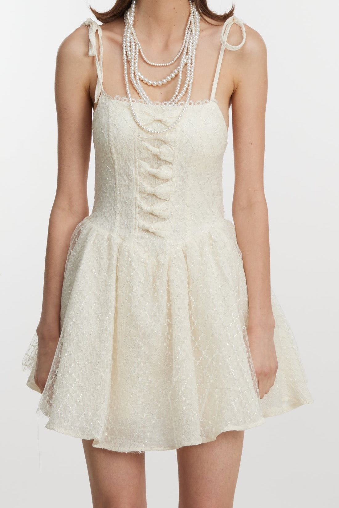 Ivory Bow Lace Mini Dress