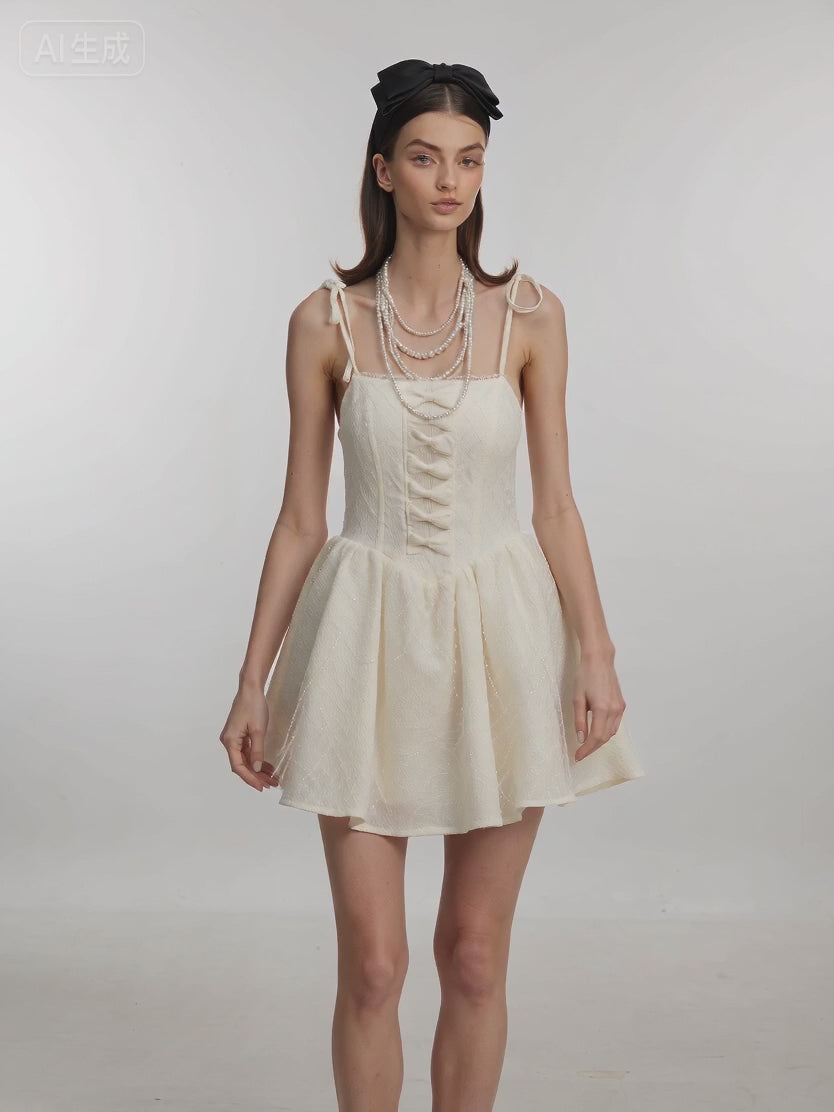 Ivory Bow Lace Mini Dress