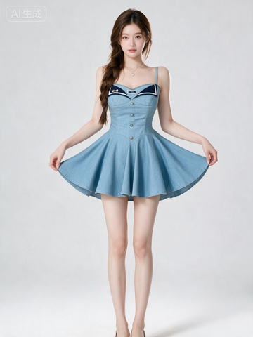 Marine Blue Sailor Mini Dress
